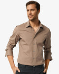 Rare Rabbit Men's Neutonss Brown Cotton Plain Regular Fit Full Sleeve Collared Shirt