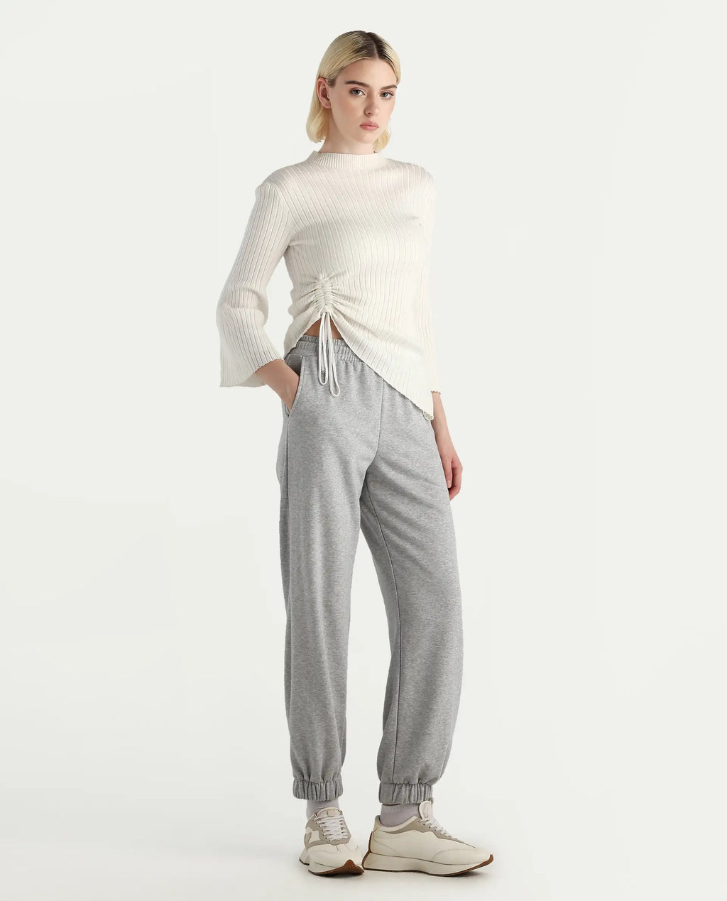 Rareism Women's Nitel Grey Melange Cotton Jogger Fit Track Pant