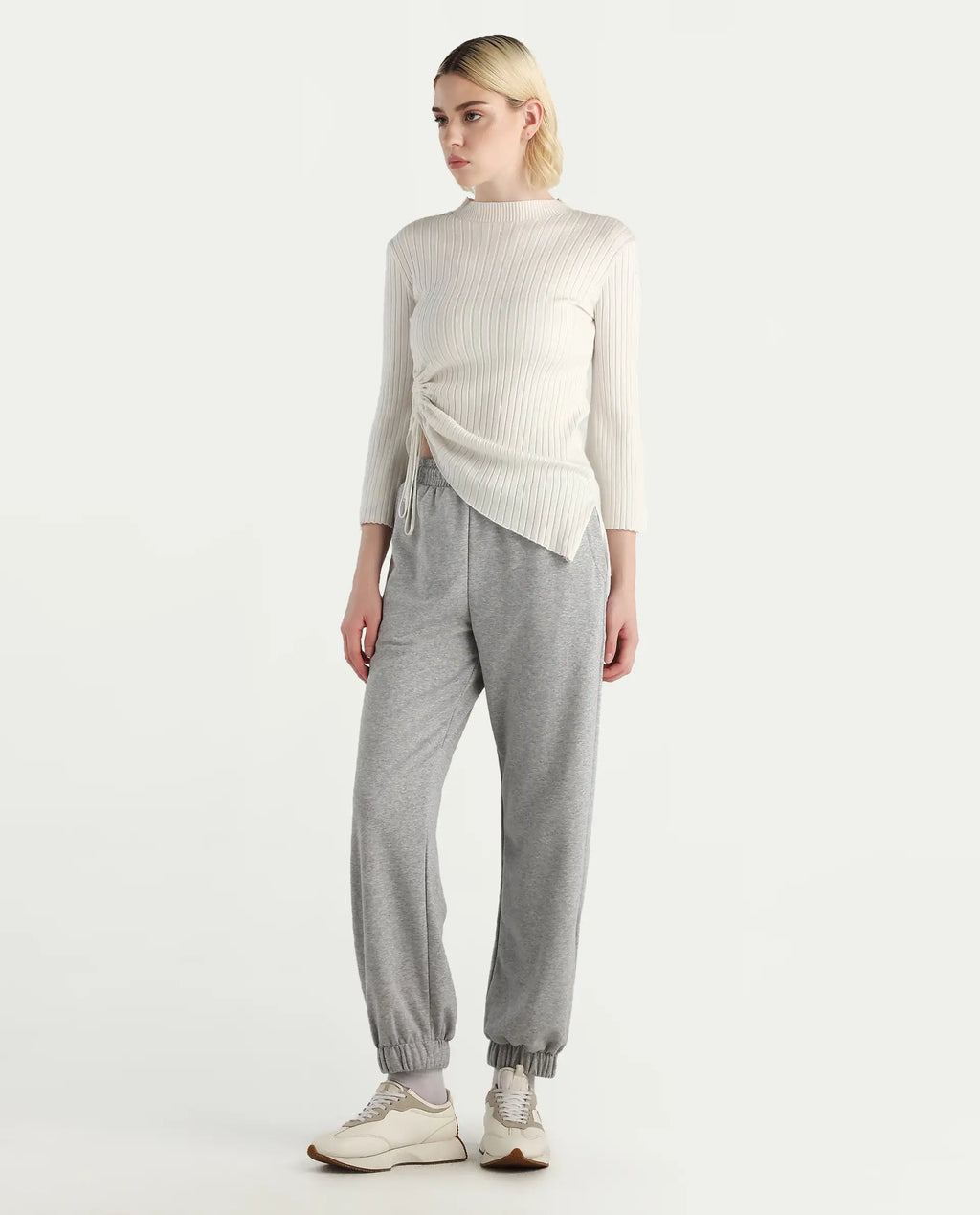Rareism Women's Nitel Grey Melange Cotton Jogger Fit Track Pant