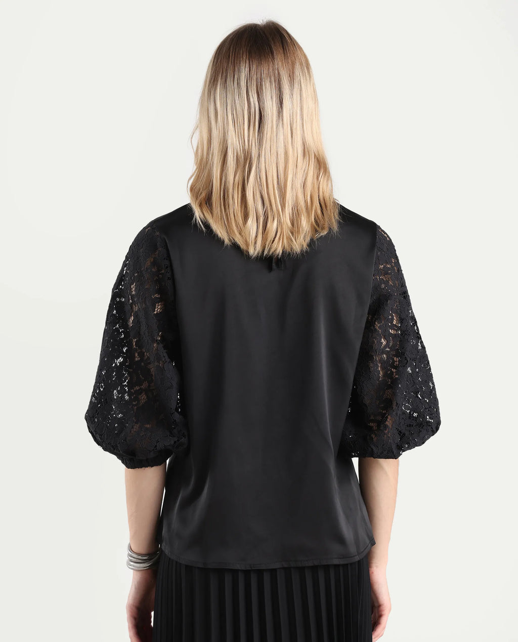 Rareism Women's Norbury Black Polyester High Neck Plain Balloon Sleeve Regular Fit Top
