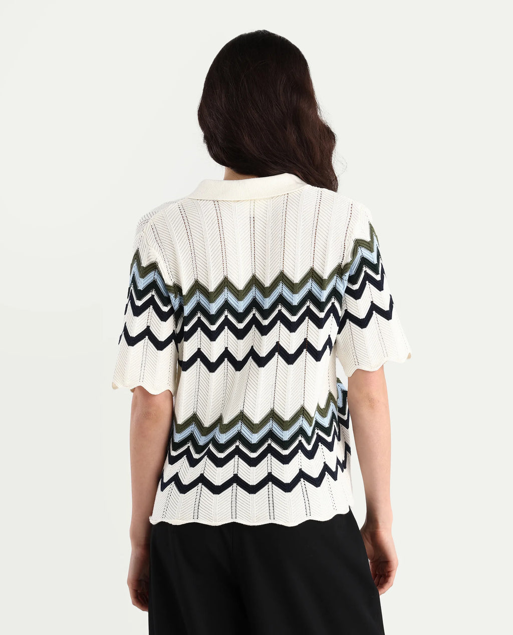 Rareism Women's Nuplo-R Off-White Cotton Full Sleeve Striped Top