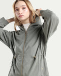 Rareism Women's Onerler Dusky Green Polyester Blend Hooded Plain Relaxed Fit Sweatshirt