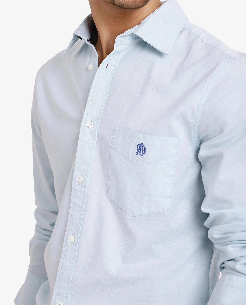 Rare Rabbit Men's Oxo Pastel Turq Cotton Blend Plain Regular Fit Full Sleeve Collared Shirt