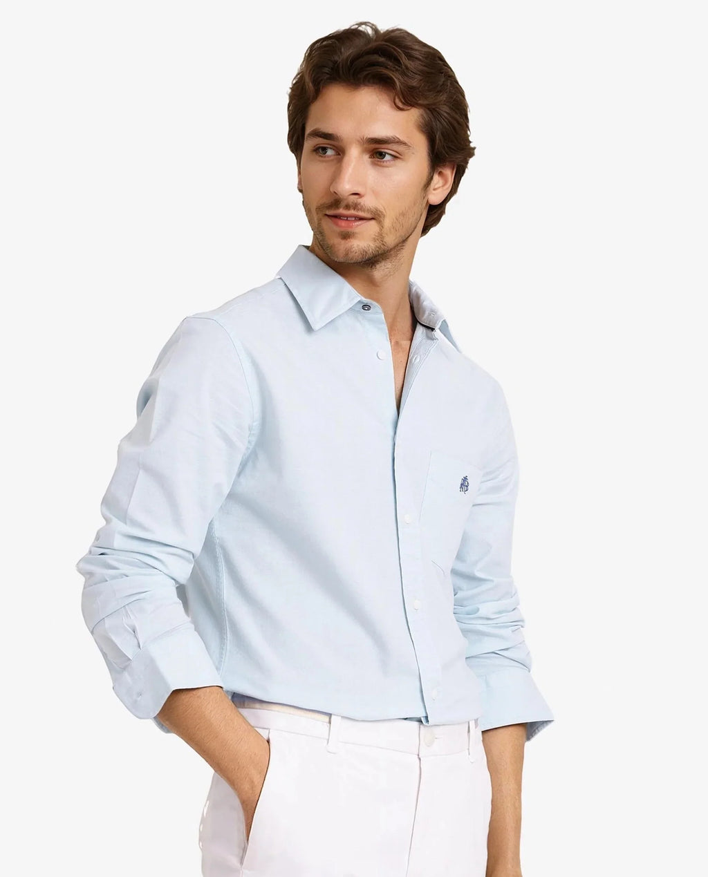 Rare Rabbit Men's Oxo Pastel Turq Cotton Blend Plain Regular Fit Full Sleeve Collared Shirt
