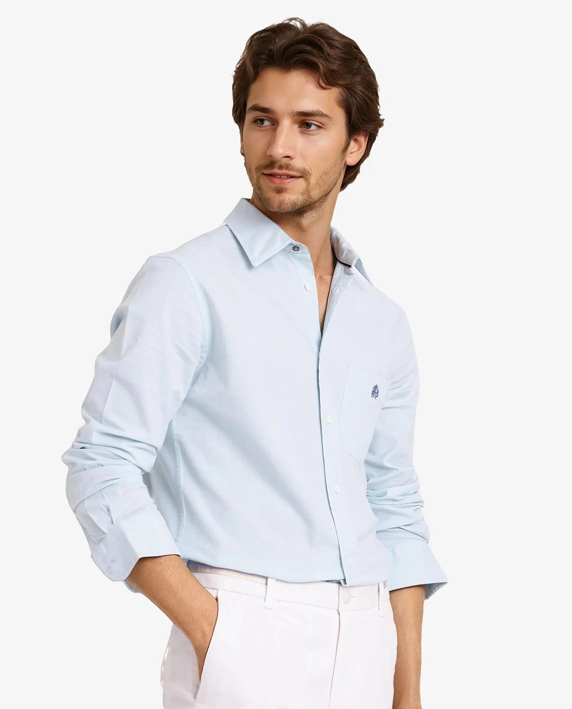 Rare Rabbit Men's Oxo Pastel Turq Cotton Blend Plain Regular Fit Full Sleeve Collared Shirt