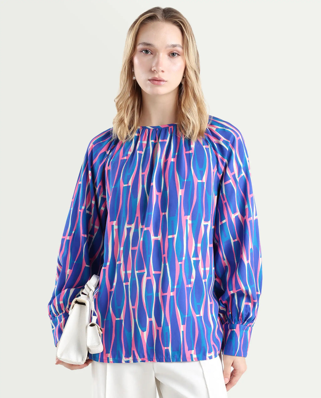 Rareism Women's Palermo Multi Viscose Crew Neck Abstract Print Raglan Sleeve Regular Fit Top