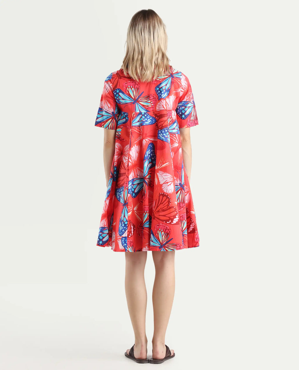 Rareism Women's Payne Multi Cotton Crew Neck Graphic Print Knee Length Fit And Flare Dress