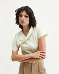 Rareism Women's Prerty Multi Cotton Asymmetric Neck Striped Extended Sleeves Crop Regular Fit Top