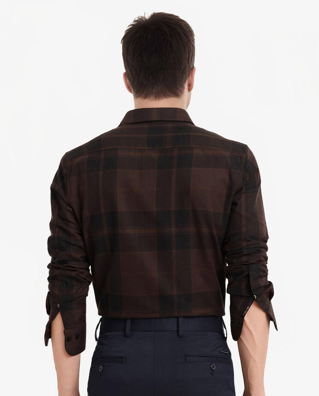 Rare Rabbit Men's Pyre Dark Brown Cotton Checked Print Regular Fit Full Sleeve Collared Shirt