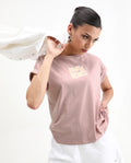 Rareism Women's Rabe Light Pink Cotton Blend Crew Neck Relaxed Fit T-Shirt