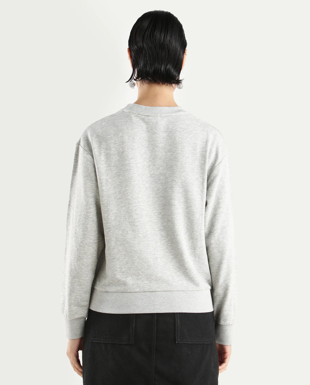 Rareism Women's Rhink Melange Cotton Blend Hooded Plain Relaxed Fit Sweatshirt