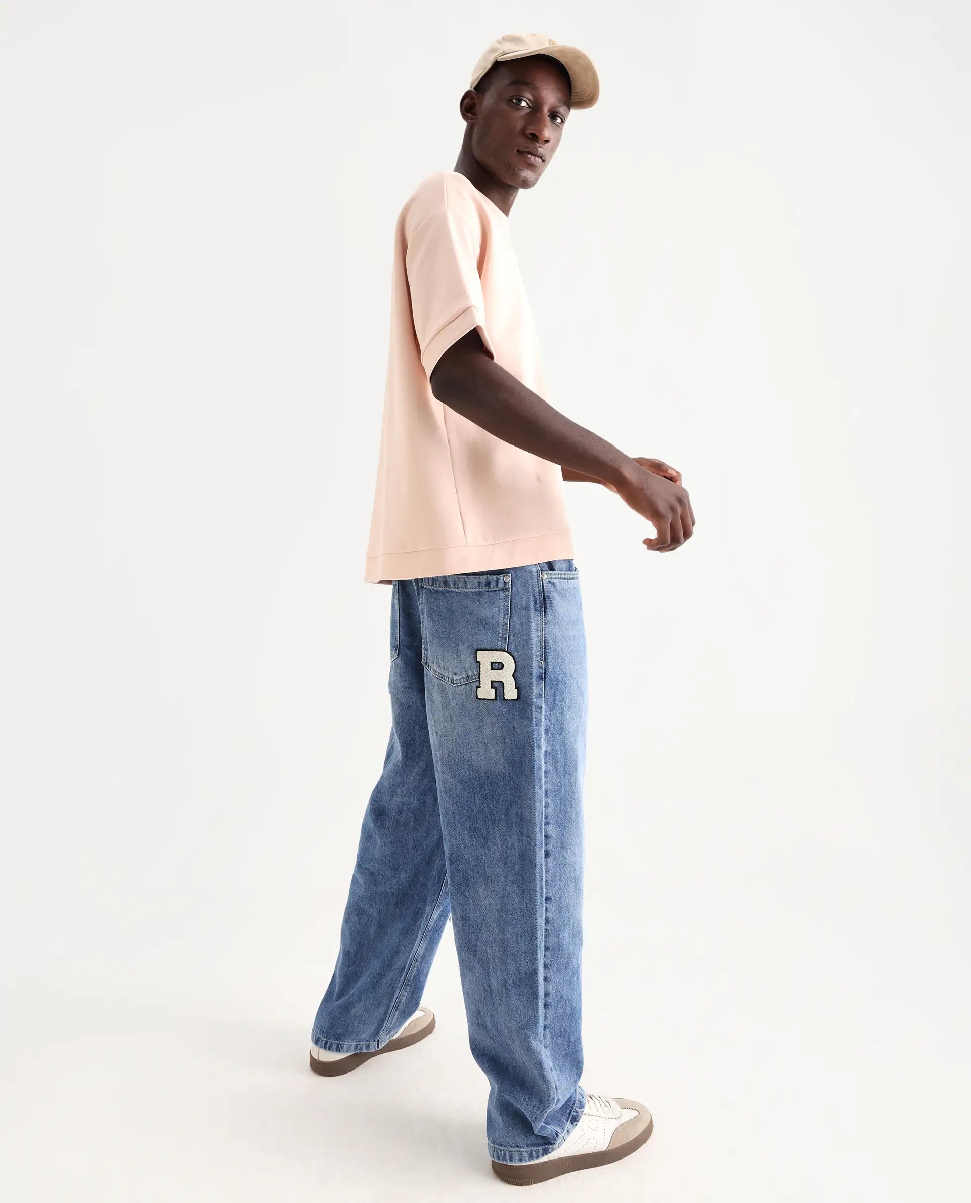 Rare Rabbit Men's Riffin Light Blue Cotton Plain Baggy Fit Jeans