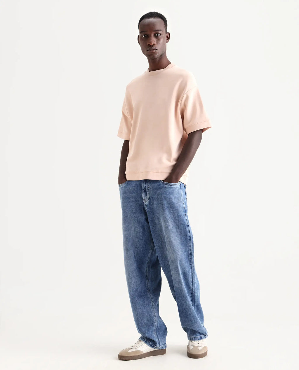Rare Rabbit Men's Riffin Light Blue Cotton Plain Baggy Fit Jeans