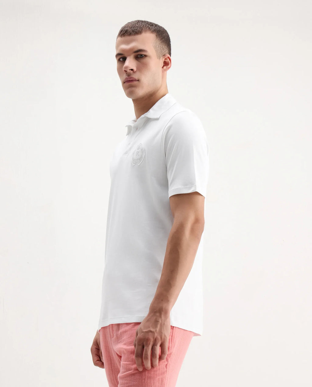 Rare Rabbit Men's Ritz White Cotton Plain Regular Fit Half Sleeve Polo