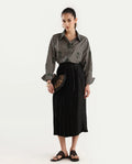 Rareism Women's Rochrille Black Polyester Blend Plain Midi Flared Skirt
