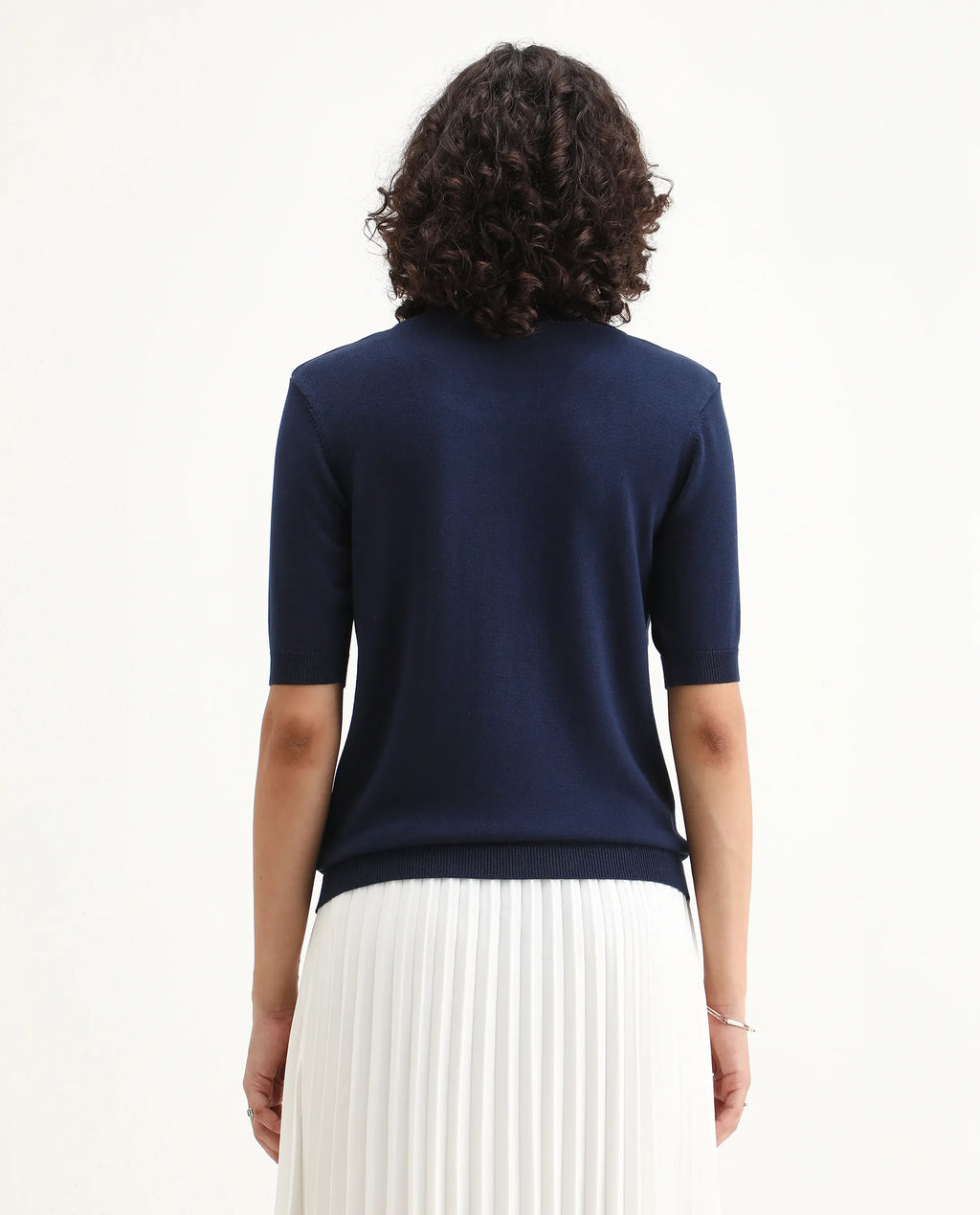 Rareism Women's Rohrdo Dark Navy Viscose Blend Crew Neck Regular Fit Plain Top