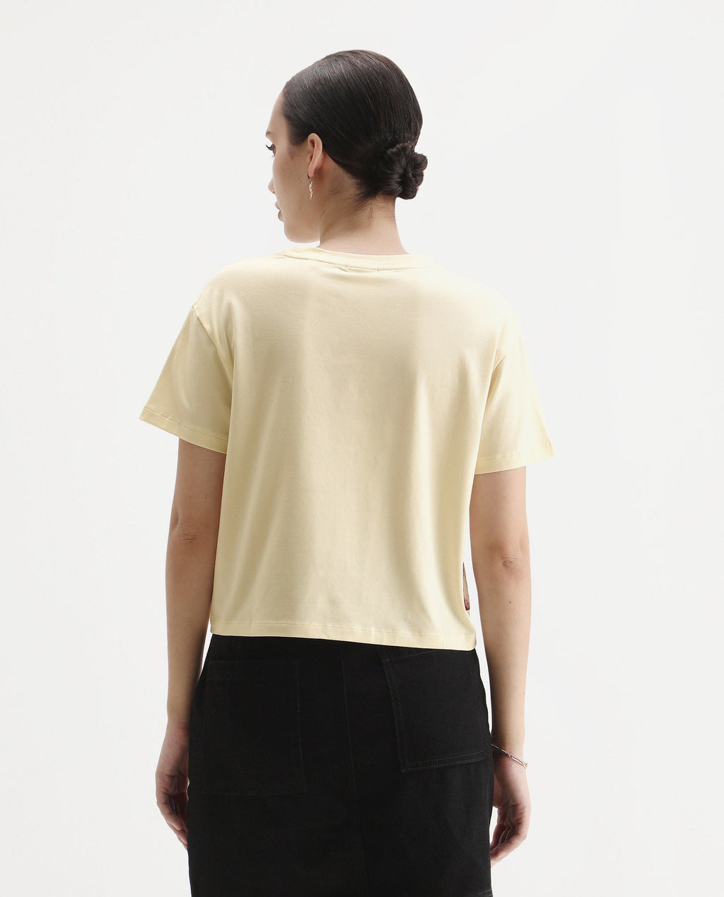 Rareism Women's Rubis Off White Cotton Blend Crew Neck Regular Fit T-Shirt