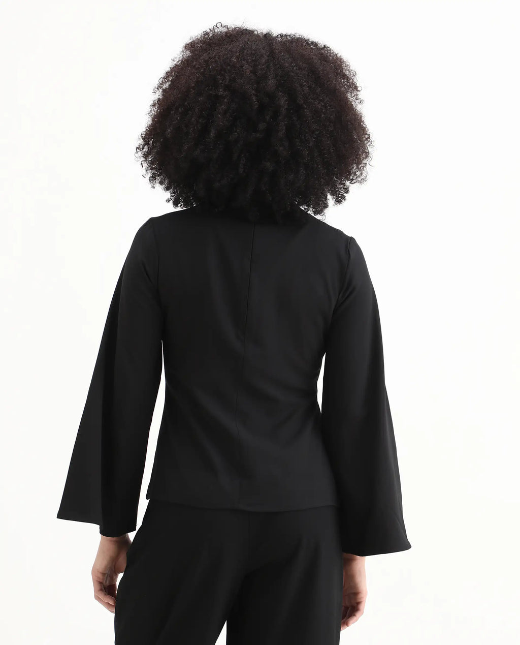 Rareism Women's Sanchiyi Black Twill V-Neck Color Block Regular Fitted Top