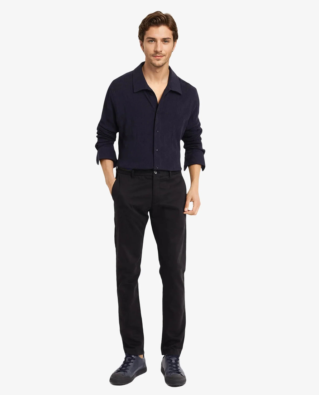 Rare Rabbit Men's Sation Navy Cotton Jacquard Regular Fit Full Sleeve Collared Shirt