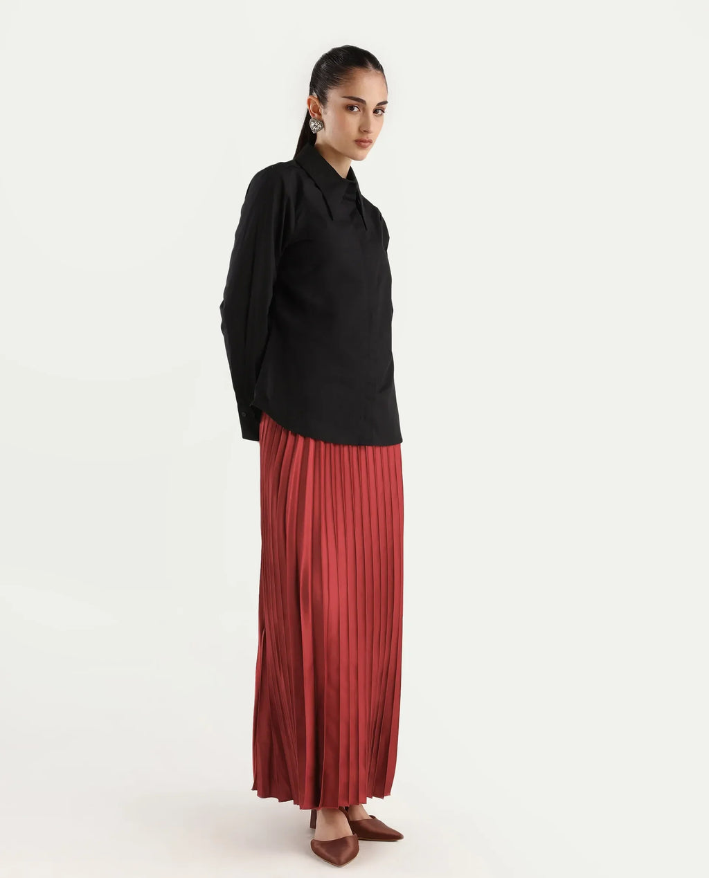 Rareism Women's Shilton Maroon Polyester Plain Ankle Length Regular Fit Skirt