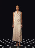 Rareism Women's Berdo-T Beige Polyester V-Neck Polka Print Sleeveless Regular Fit Top