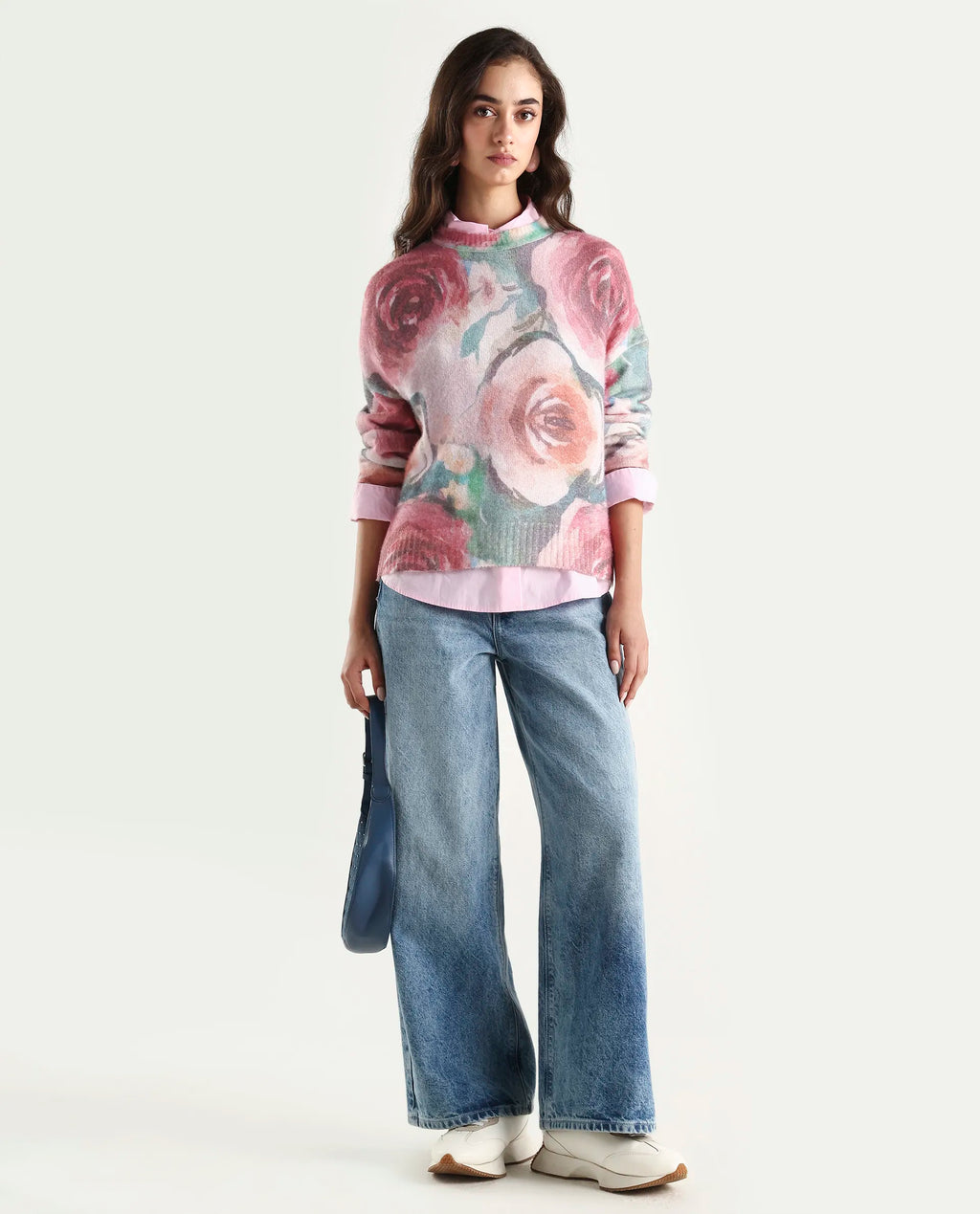 Rareism Women's Siri-R Dusky Multi Acrylic Blend Relaxed Fit Printed Sweater