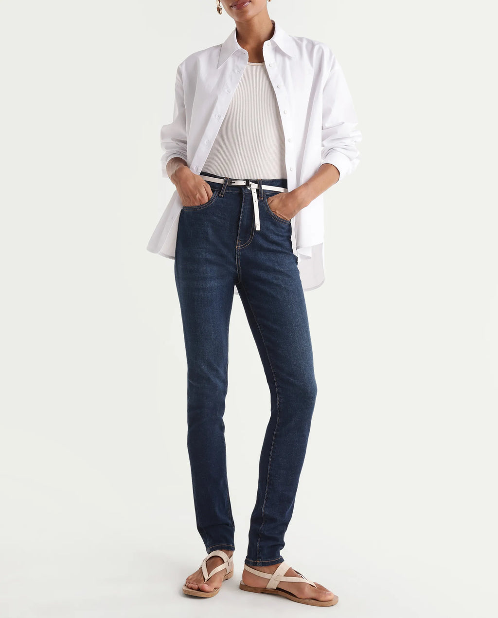 Rareism Women's Skenyo Dark Navy Cotton Blend Skinny Fit Plain Jeans