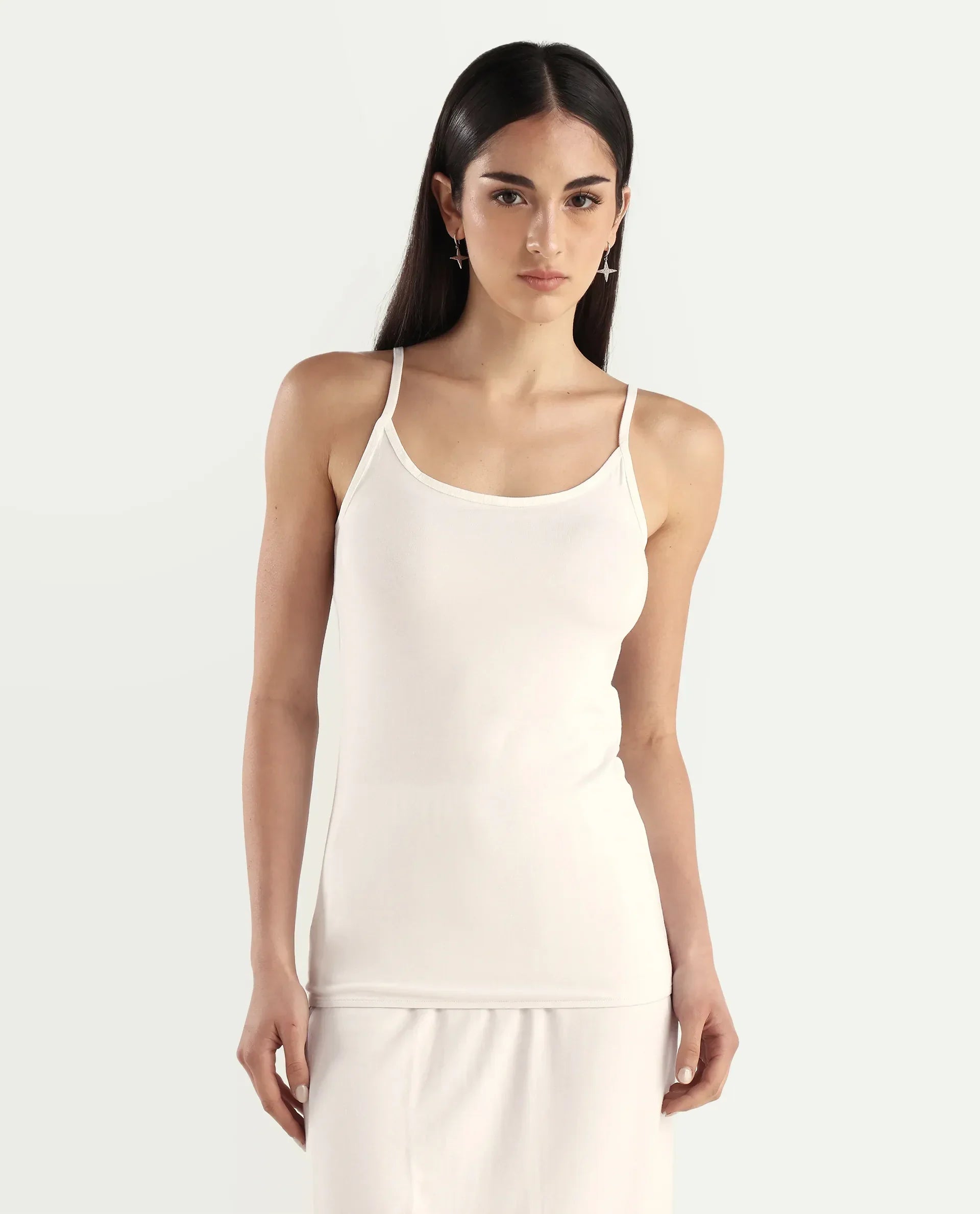 Rareism Women's Slipon White Shoulder Strap Plain Shoulder Strap Regular Fit Inner Wear Slip