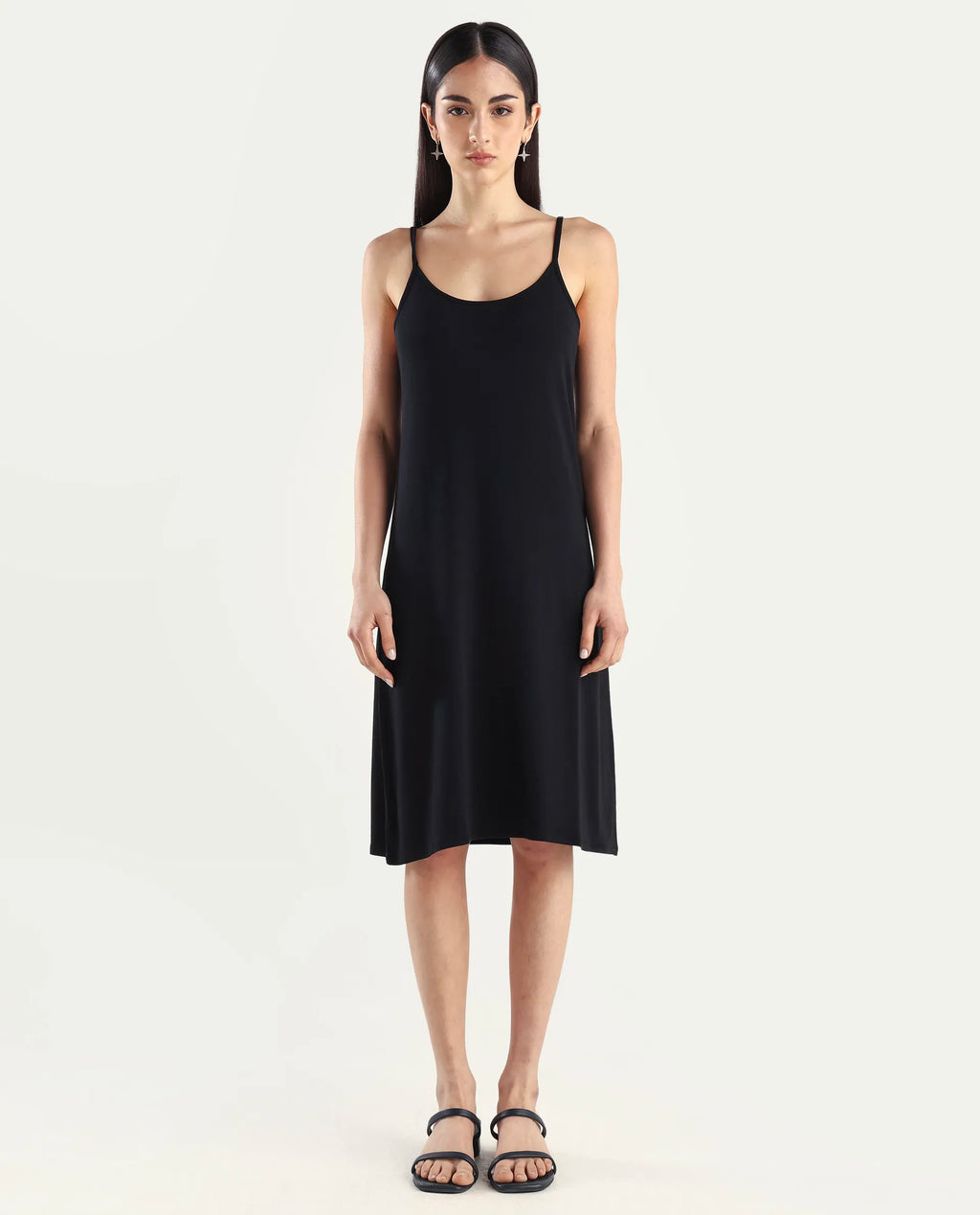 Rareism Women's Slippy Black Shoulder Strap Plain Shoulder Strap Mini Straight Fit Inner Wear