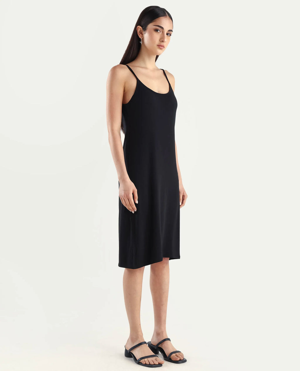 Rareism Women's Slippy Black Shoulder Strap Plain Shoulder Strap Mini Straight Fit Inner Wear
