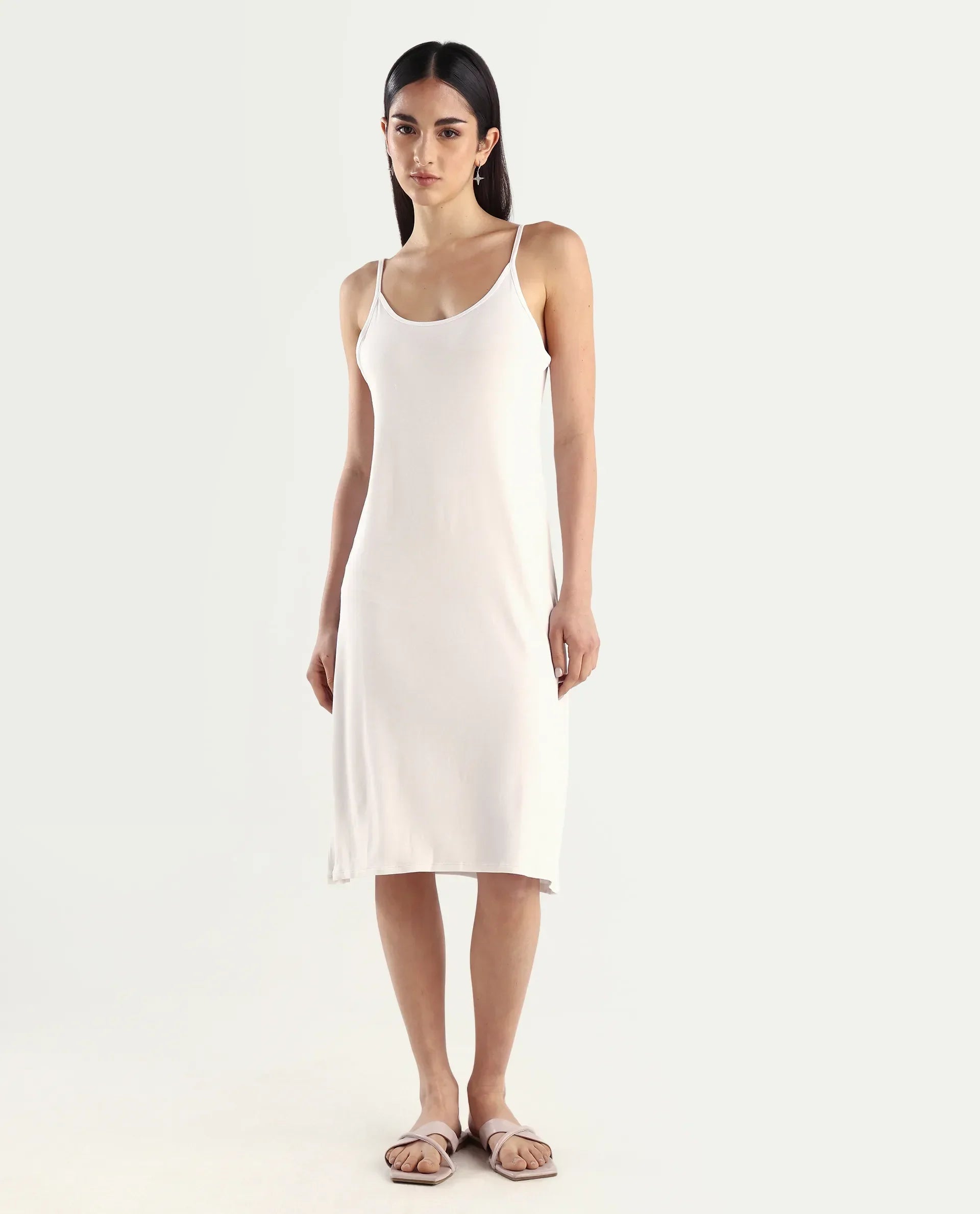 Rareism Women's Slippy White Shoulder Strap Plain Shoulder Strap Mini Straight Fit Inner Wear
