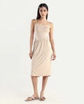 Rareism Women's Slippyaa Beige Shoulder Strap Plain Shoulder Strap Knee Length Straight Fit Inner Wear