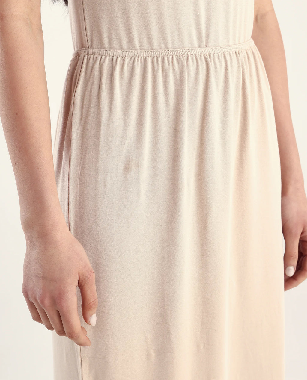 Rareism Women's Slippyaa Beige Shoulder Strap Plain Shoulder Strap Knee Length Straight Fit Inner Wear
