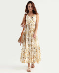 Rareism Women's Sojer Multi Nylon Blend Shoulder Strap Paisley Print Sleeveless Maxi Fit And Flare Dress