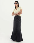 Rareism Women's Stinger Black Cotton Blend Plain Maxi Flared Skirt