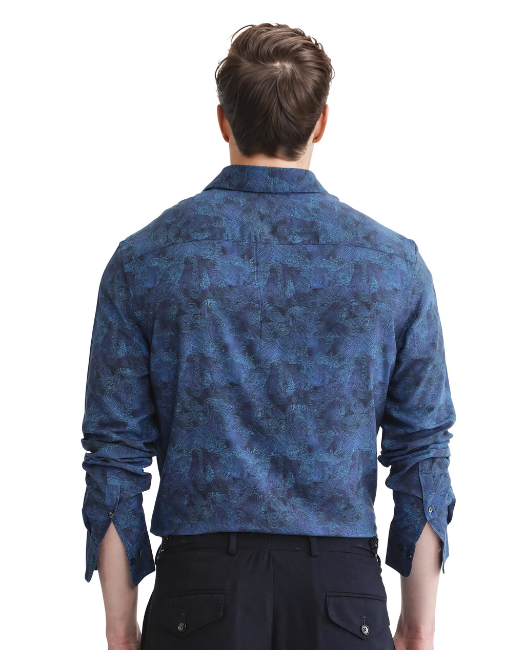 Rare Rabbit Men's Taylor Navy Abstract Print Boxy Fit Full Sleeve Collared Shirt