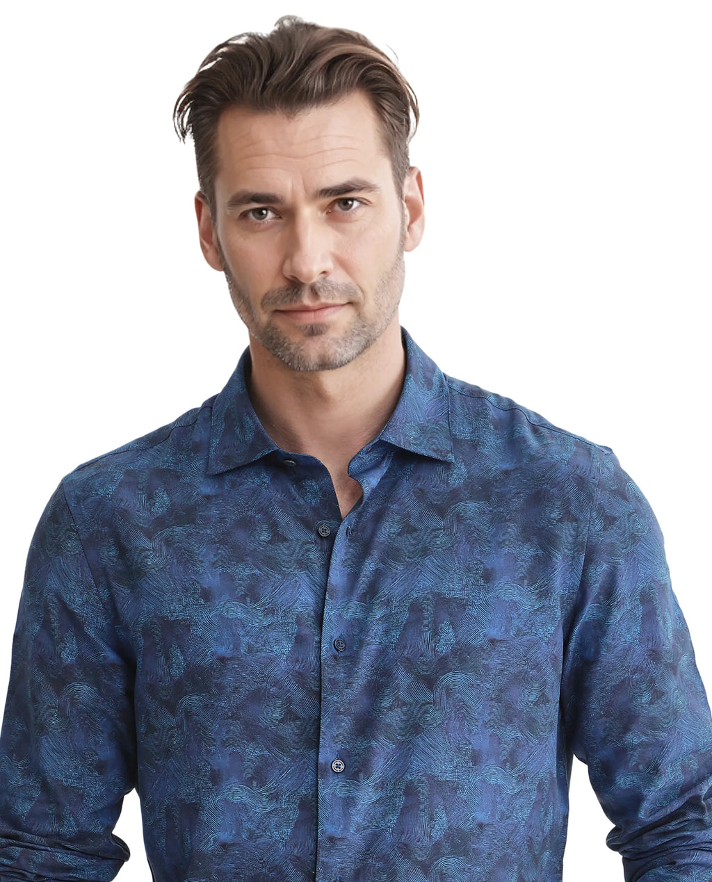 Rare Rabbit Men's Taylor Navy Abstract Print Boxy Fit Full Sleeve Collared Shirt