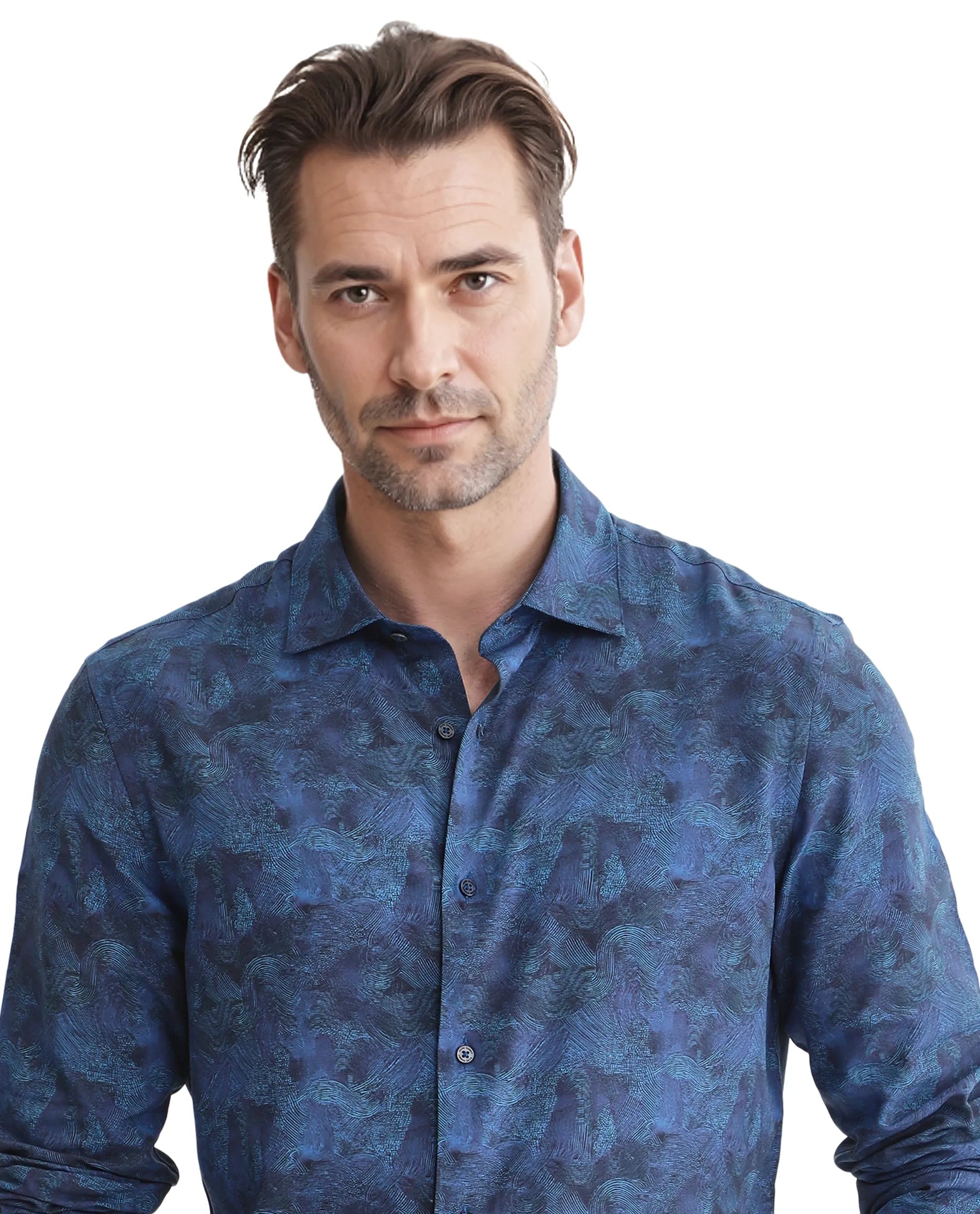 Rare Rabbit Men's Taylor Navy Abstract Print Boxy Fit Full Sleeve Collared Shirt