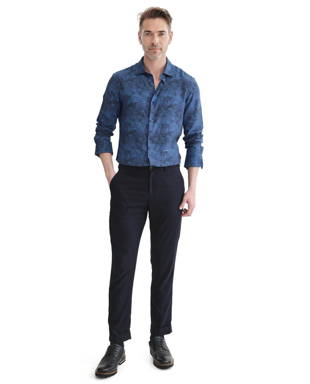 Rare Rabbit Men's Taylor Navy Abstract Print Boxy Fit Full Sleeve Collared Shirt