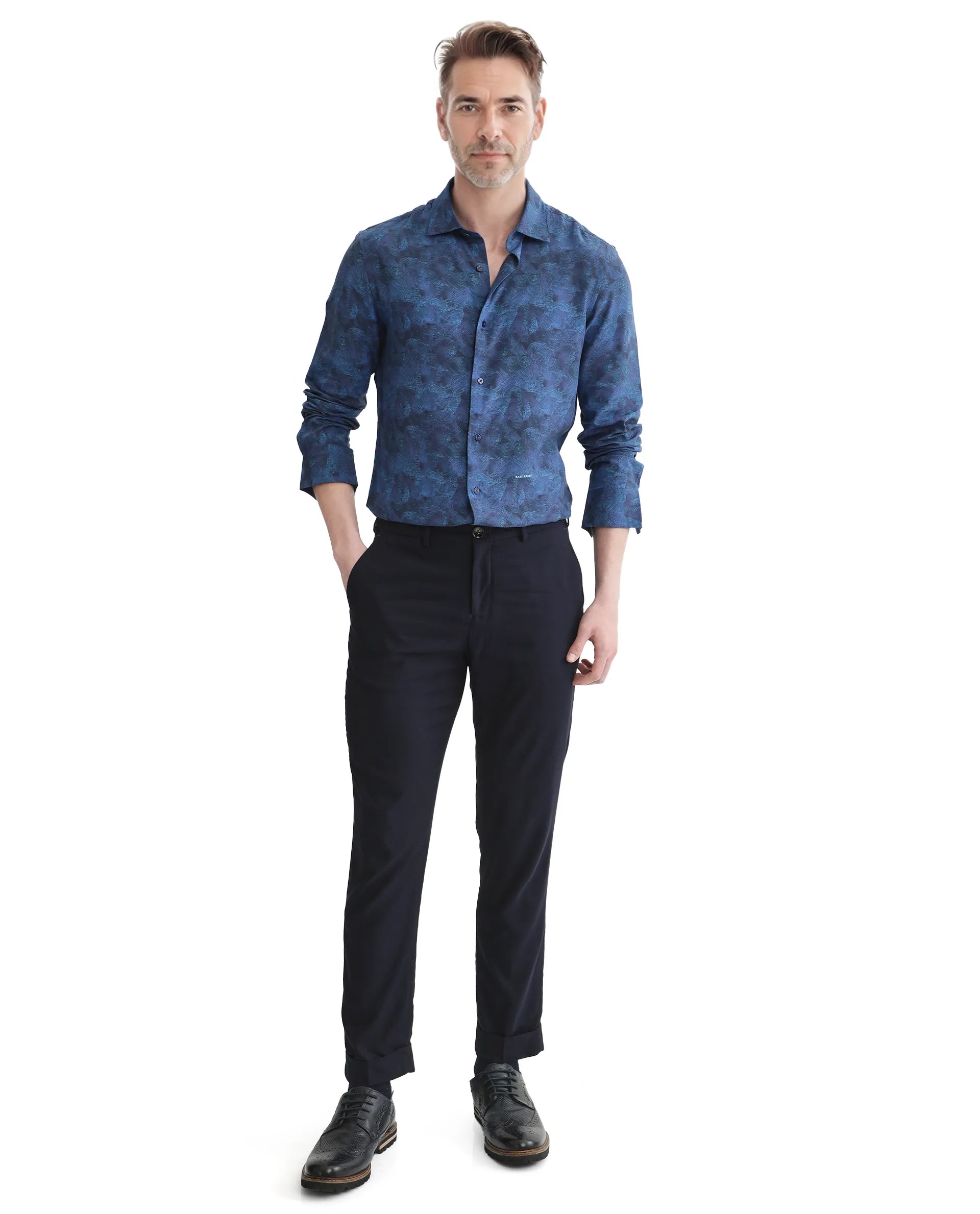 Rare Rabbit Men's Taylor Navy Abstract Print Boxy Fit Full Sleeve Collared Shirt