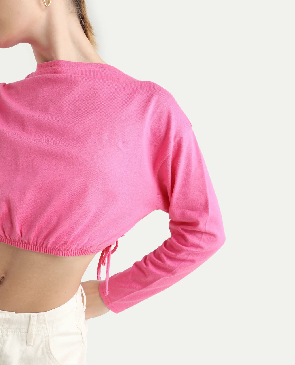 Rareism Women's Thistle Pink Cotton Crew Neck Plain Crop Regular Fit Top