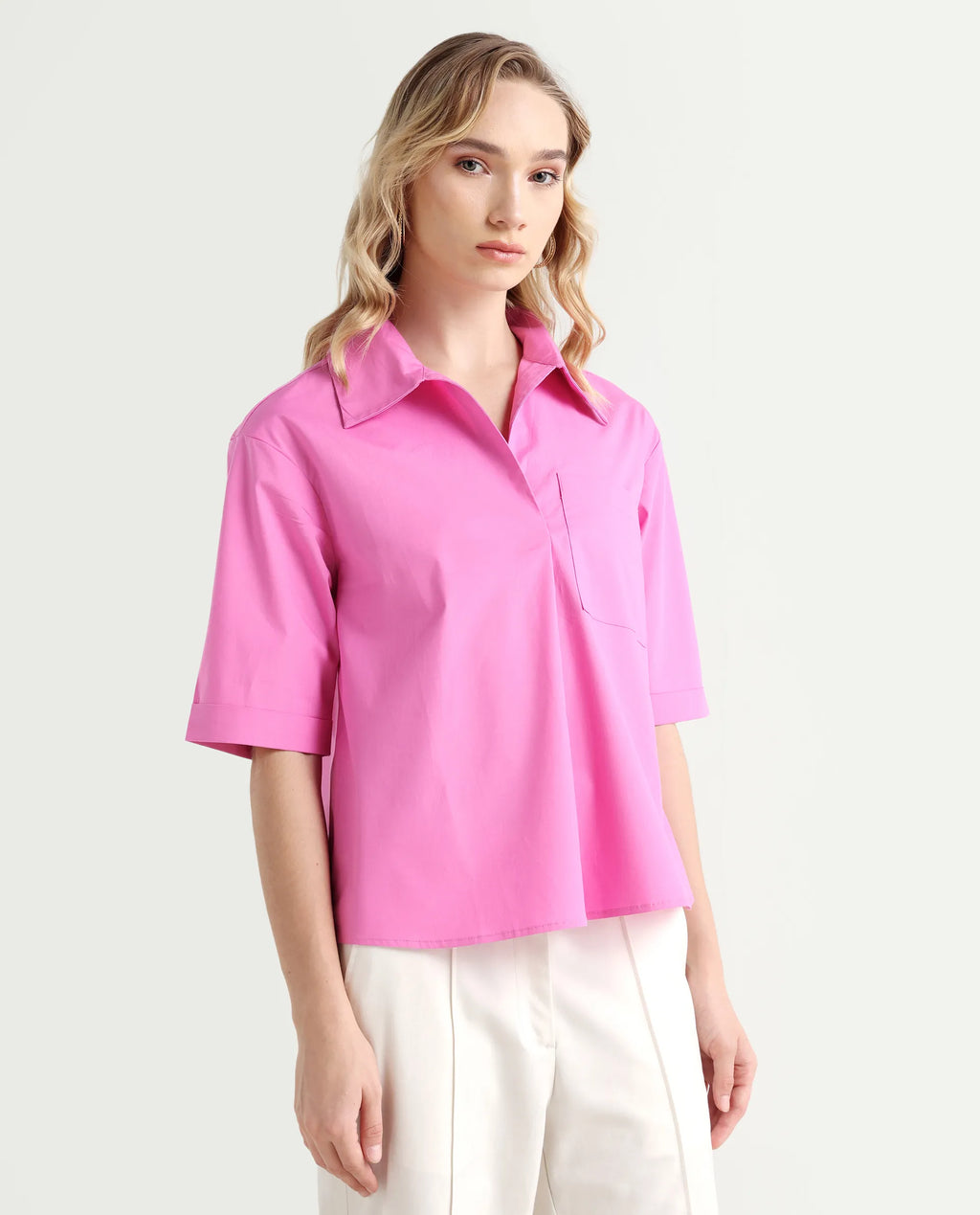 Rareism Women's Toefil Pastel Pink Cotton Spread Collar Plain Regular Fit Shirt