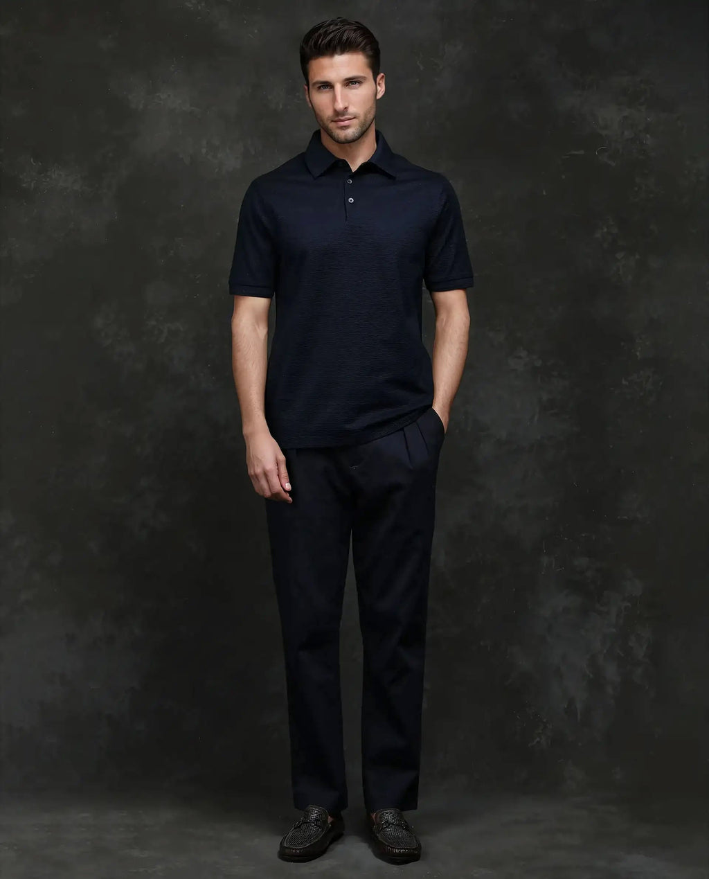 Rare Rabbit Men's Tosy Navy Cotton Plain Regular Fit Half Sleeve Polo