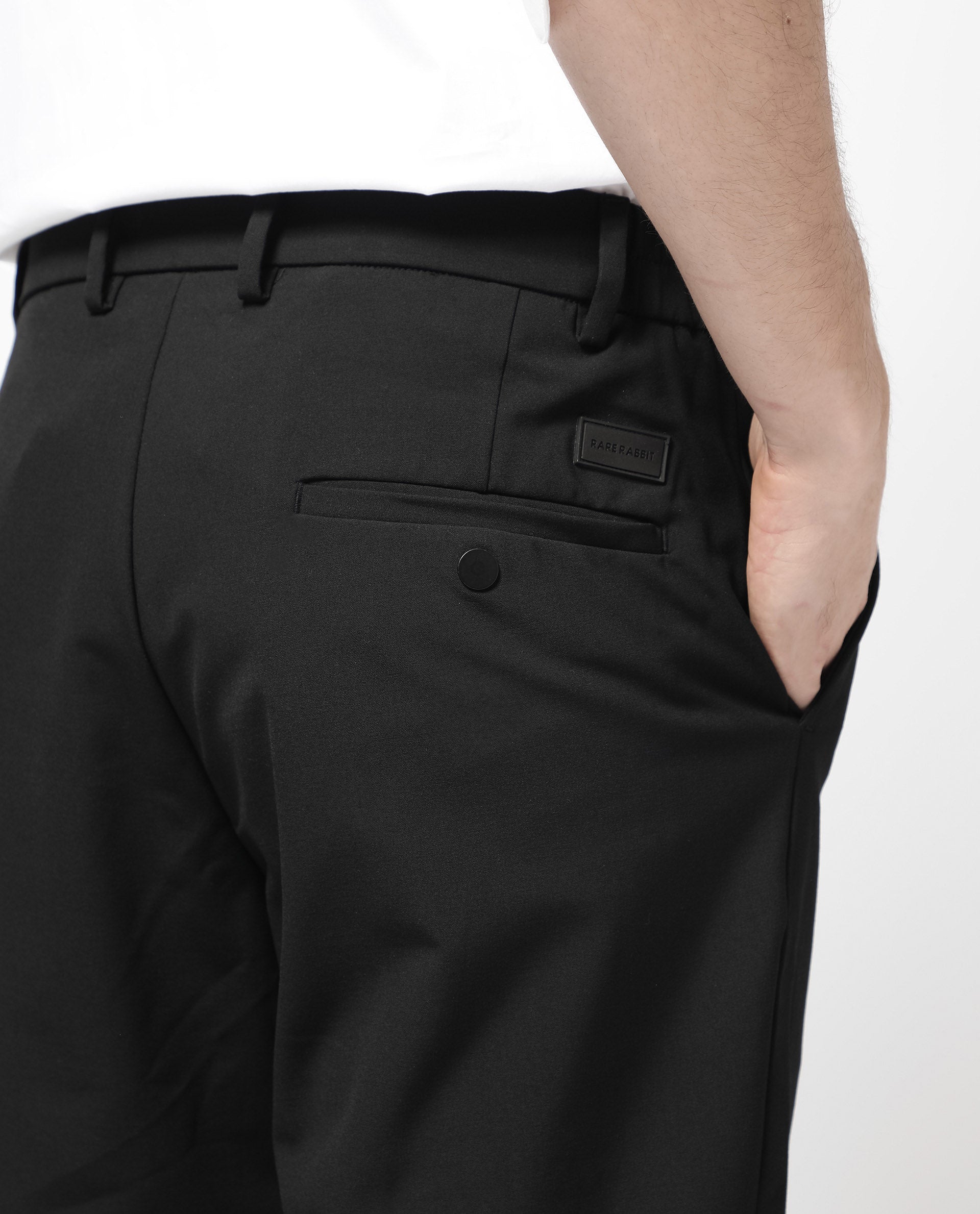 Rare Rabbit Men's Trip-1 Black Polyester Blend Plain Regular Fit Shorts