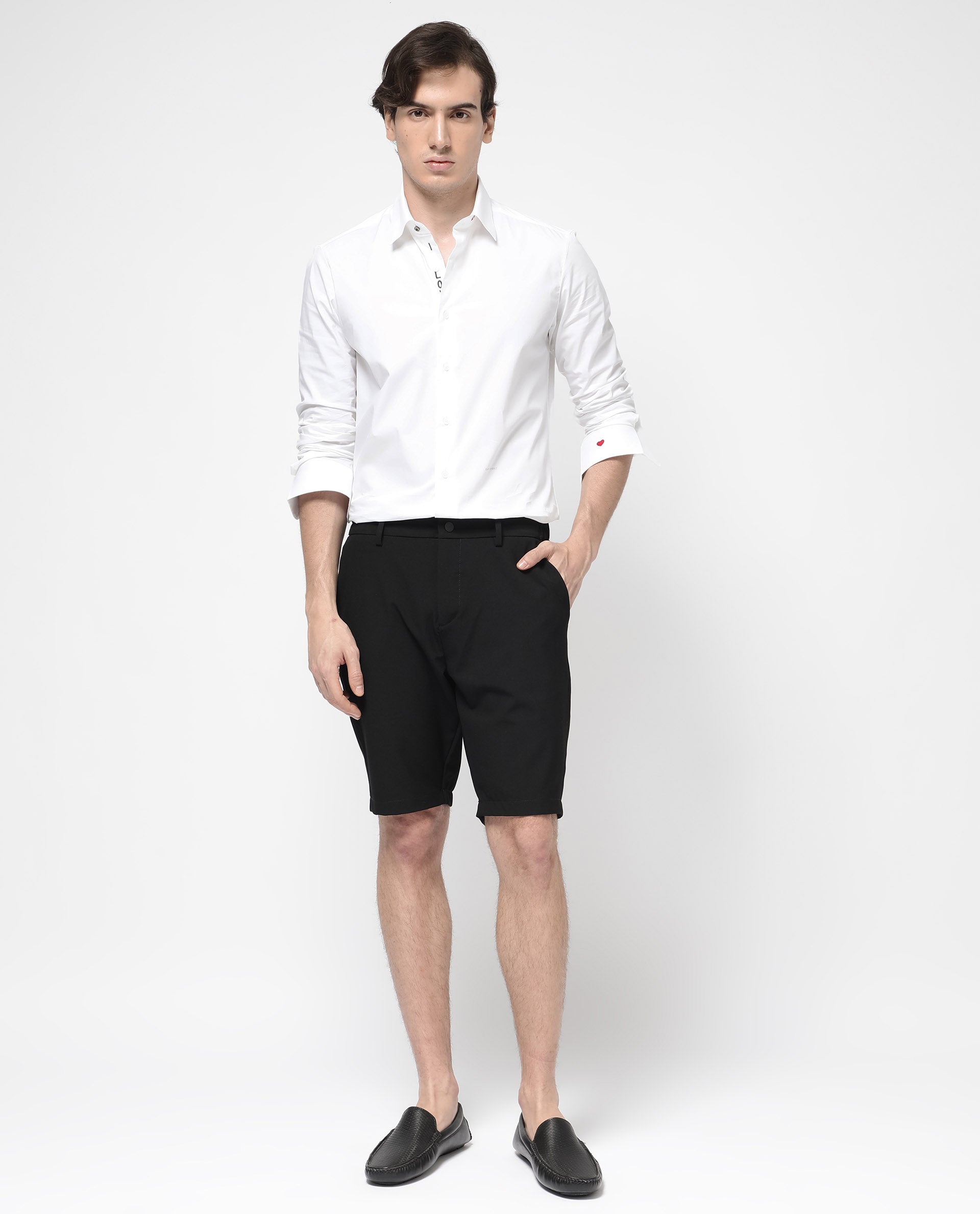 Rare Rabbit Men's Trip-1 Black Polyester Blend Plain Regular Fit Shorts