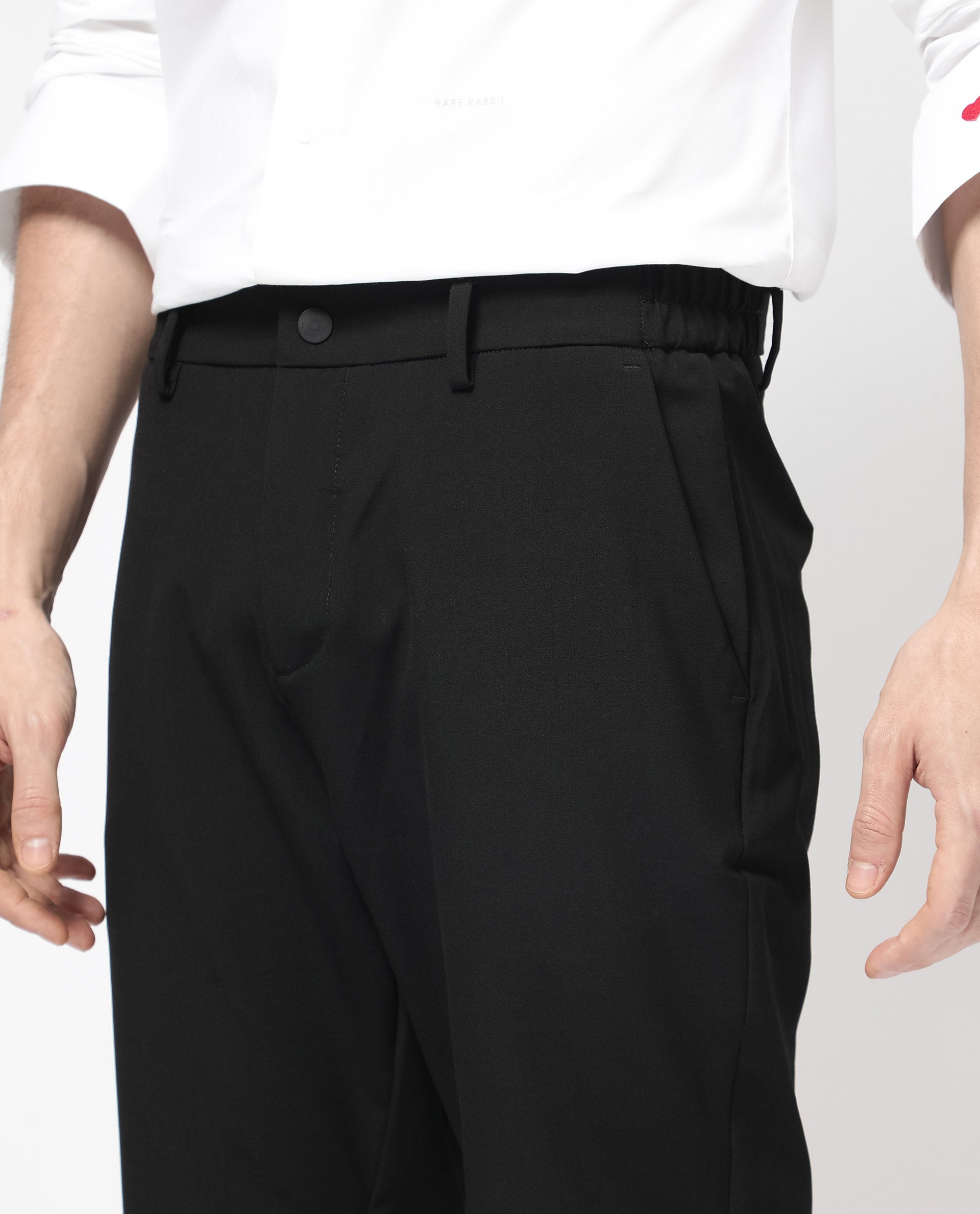 Rare Rabbit Men's Trip-1 Black Polyester Blend Plain Regular Fit Shorts