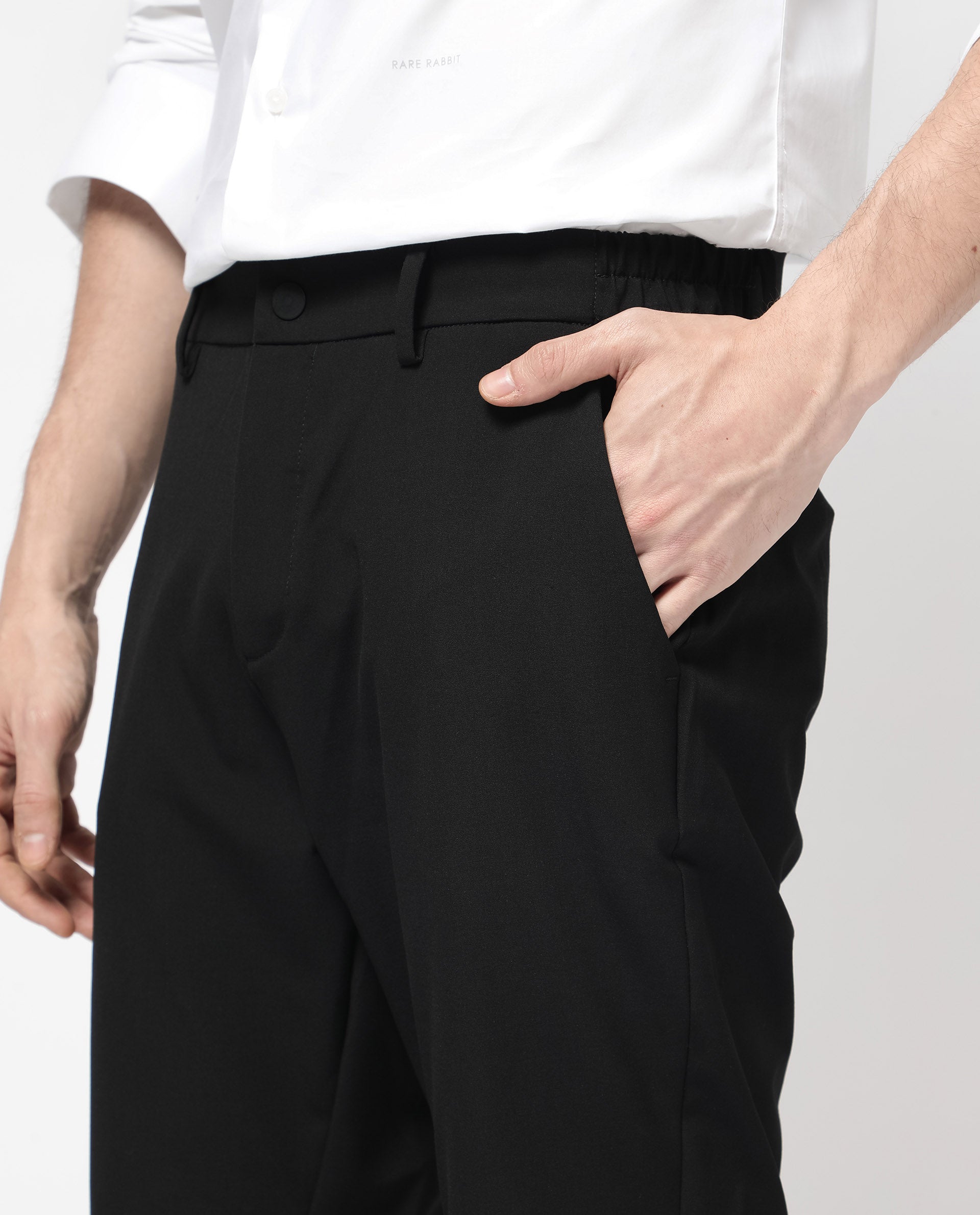 Rare Rabbit Men's Trip-1 Black Polyester Blend Plain Regular Fit Shorts