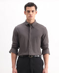 Rare Rabbit Men's Vane-25 Dusky Brown Cotton Plain Regular Fit Full Sleeve Button-Down Collar Shirt