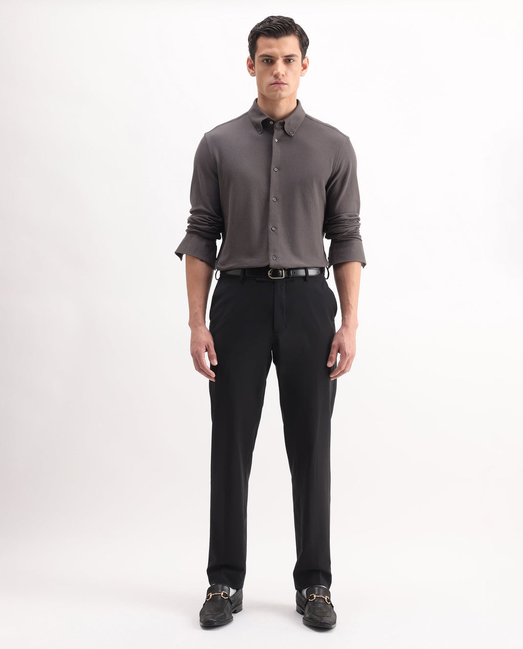 Rare Rabbit Men's Vane-25 Dusky Brown Cotton Plain Regular Fit Full Sleeve Button-Down Collar Shirt