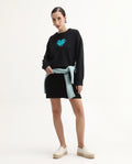 Rareism Women's Vaq Black Cotton Blend Fabric Crew Neck Relaxed Fit Graphic Print Sweatshirt